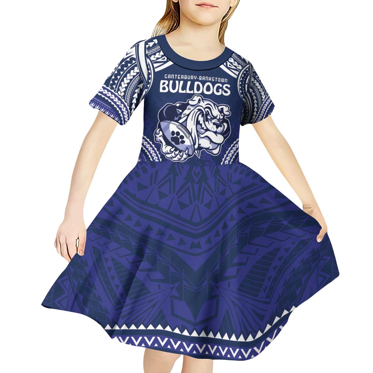 Bulldogs Rugby Custom Kid Short Sleeve Dress Go Berries With Polynesian Style - Vibe Hoodie Shop