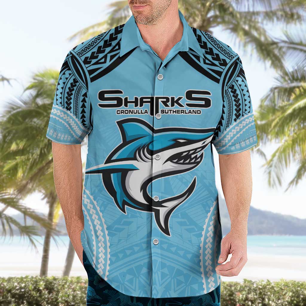 Sharks Rugby Custom Hawaiian Shirt With Polynesian Style - Vibe Hoodie Shop