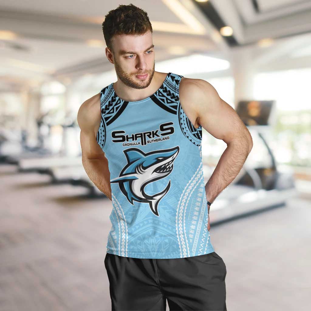 Sharks Rugby Custom Men Tank Top With Polynesian Style - Vibe Hoodie Shop