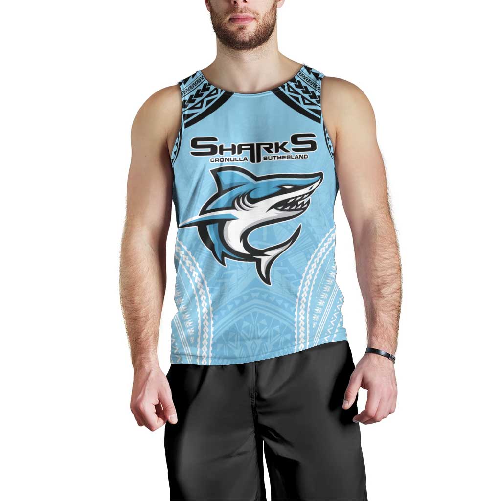 Sharks Rugby Custom Men Tank Top With Polynesian Style - Vibe Hoodie Shop