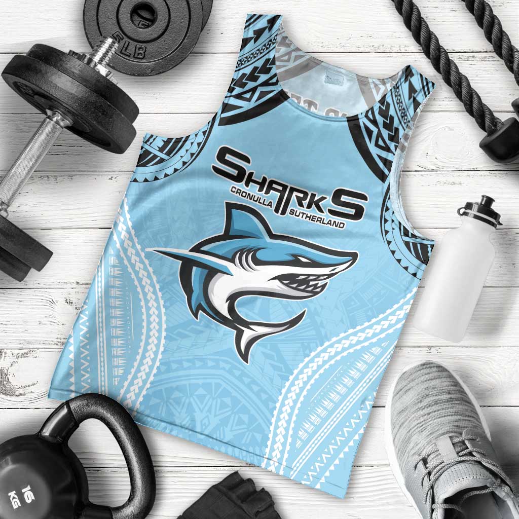 Sharks Rugby Custom Men Tank Top With Polynesian Style - Vibe Hoodie Shop