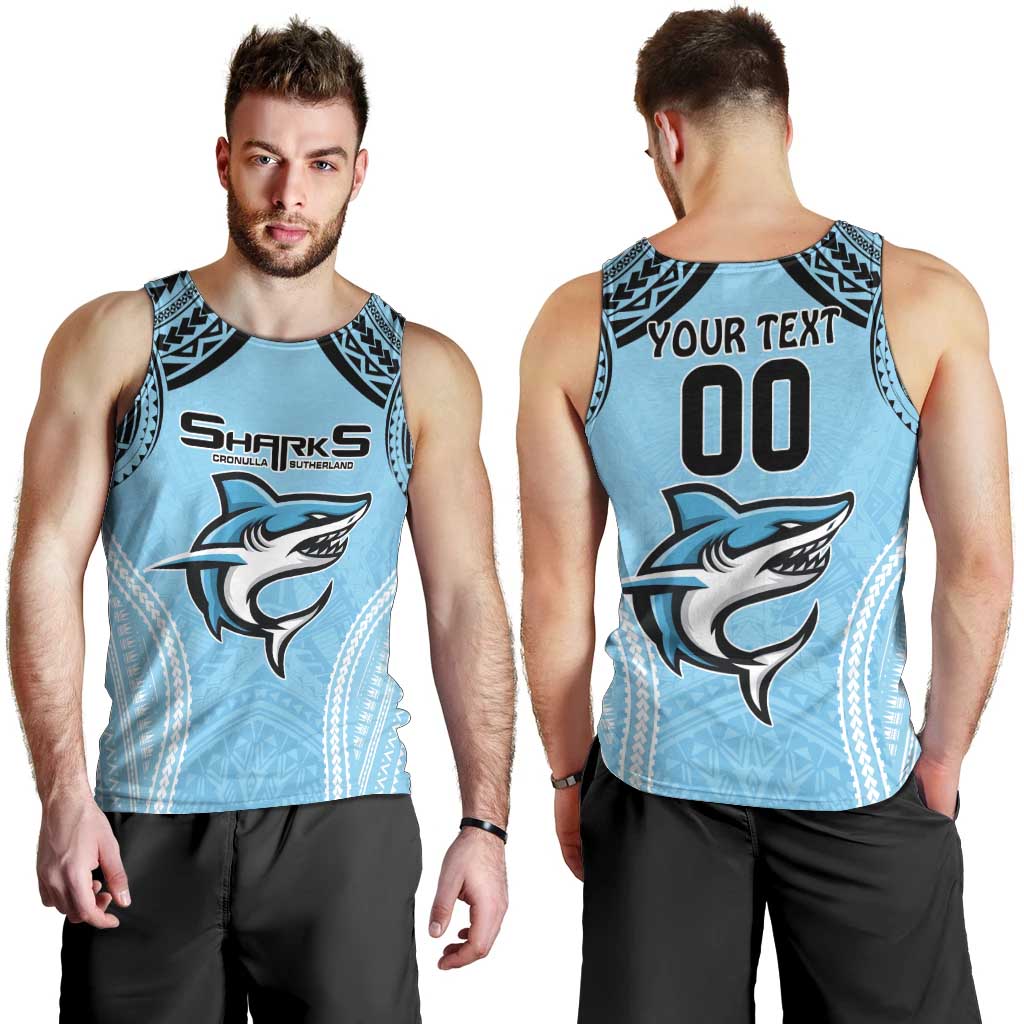 Sharks Rugby Custom Men Tank Top With Polynesian Style - Vibe Hoodie Shop