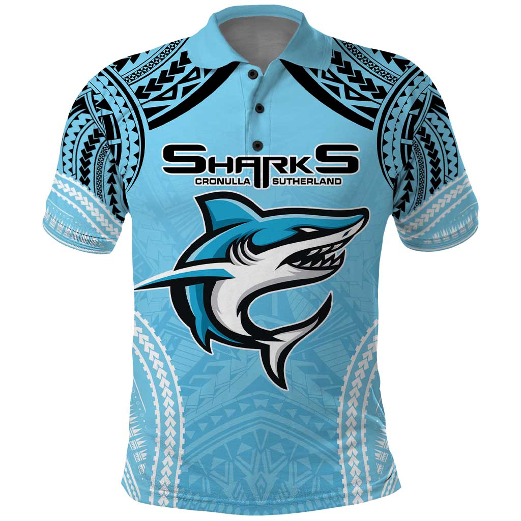 Sharks Rugby Custom Polo Shirt With Polynesian Style LT9 - Vibe Hoodie Shop