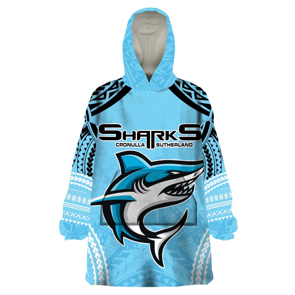 Sharks Rugby Custom Wearable Blanket Hoodie With Polynesian Style - Vibe Hoodie Shop