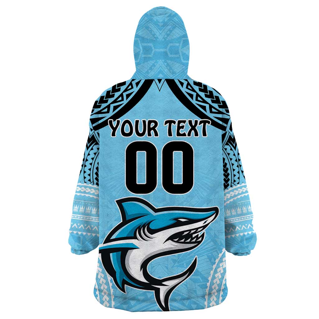 Sharks Rugby Custom Wearable Blanket Hoodie With Polynesian Style - Vibe Hoodie Shop