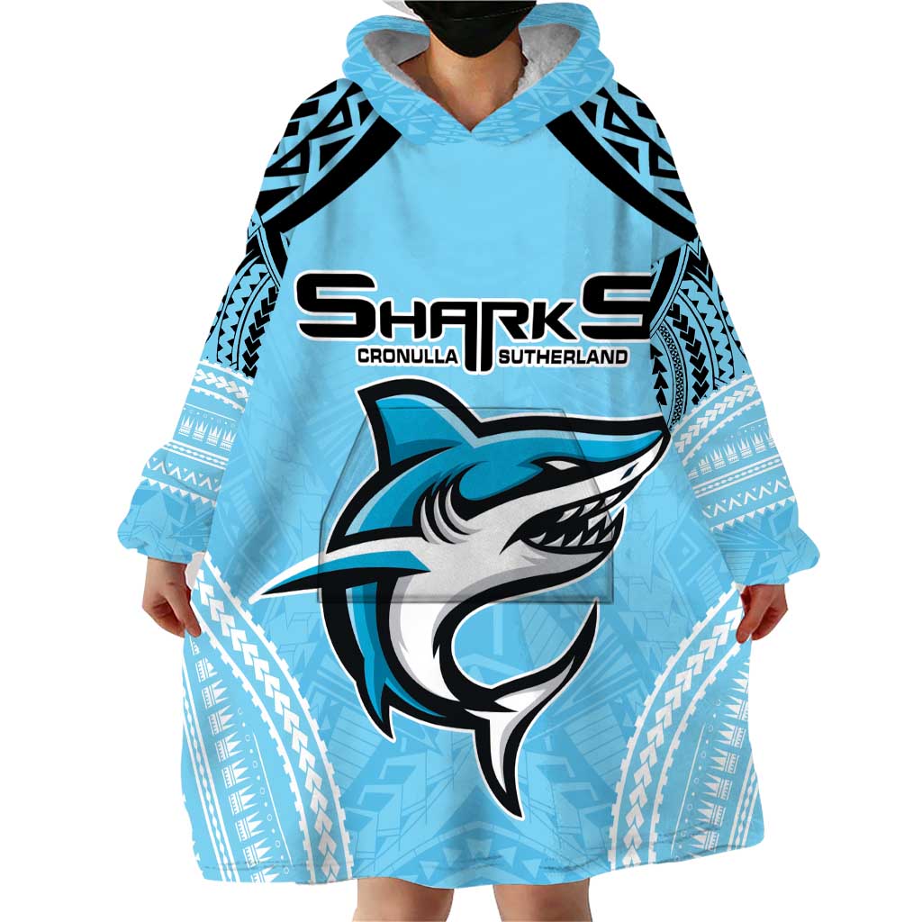 Sharks Rugby Custom Wearable Blanket Hoodie With Polynesian Style - Vibe Hoodie Shop