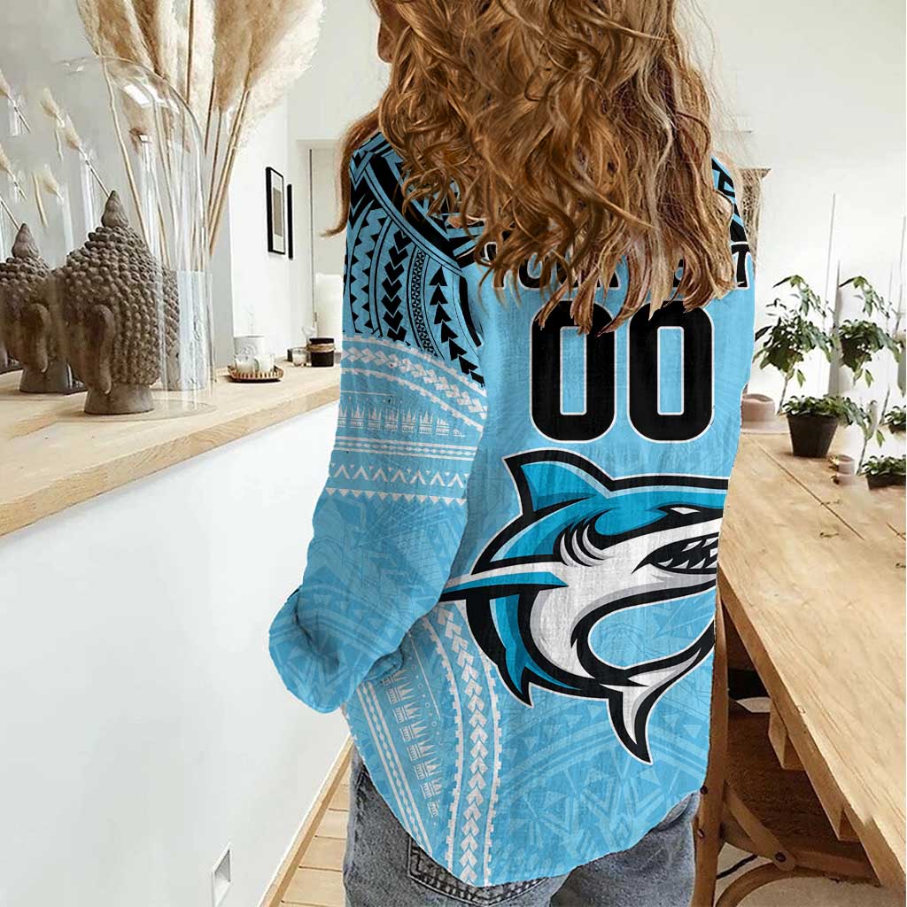 Sharks Rugby Custom Women Casual Shirt With Polynesian Style - Vibe Hoodie Shop