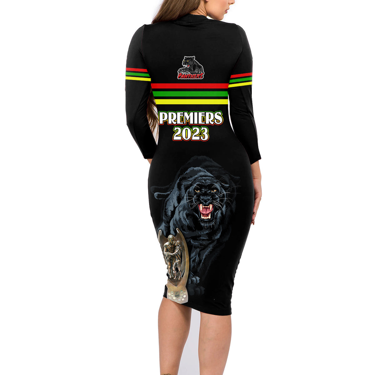 panther-premierships-family-matching-long-sleeve-bodycon-dress-and-hawaiian-shirt-go-champions-2023-black-simple-style