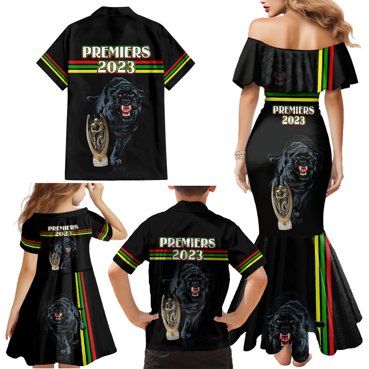 panther-premierships-family-matching-mermaid-dress-and-hawaiian-shirt-go-champions-2023-black-simple-style