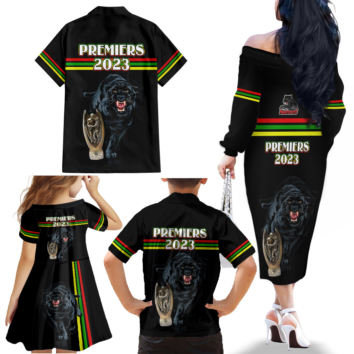 panther-premierships-family-matching-off-shoulder-long-sleeve-dress-and-hawaiian-shirt-go-champions-2023-black-simple-style