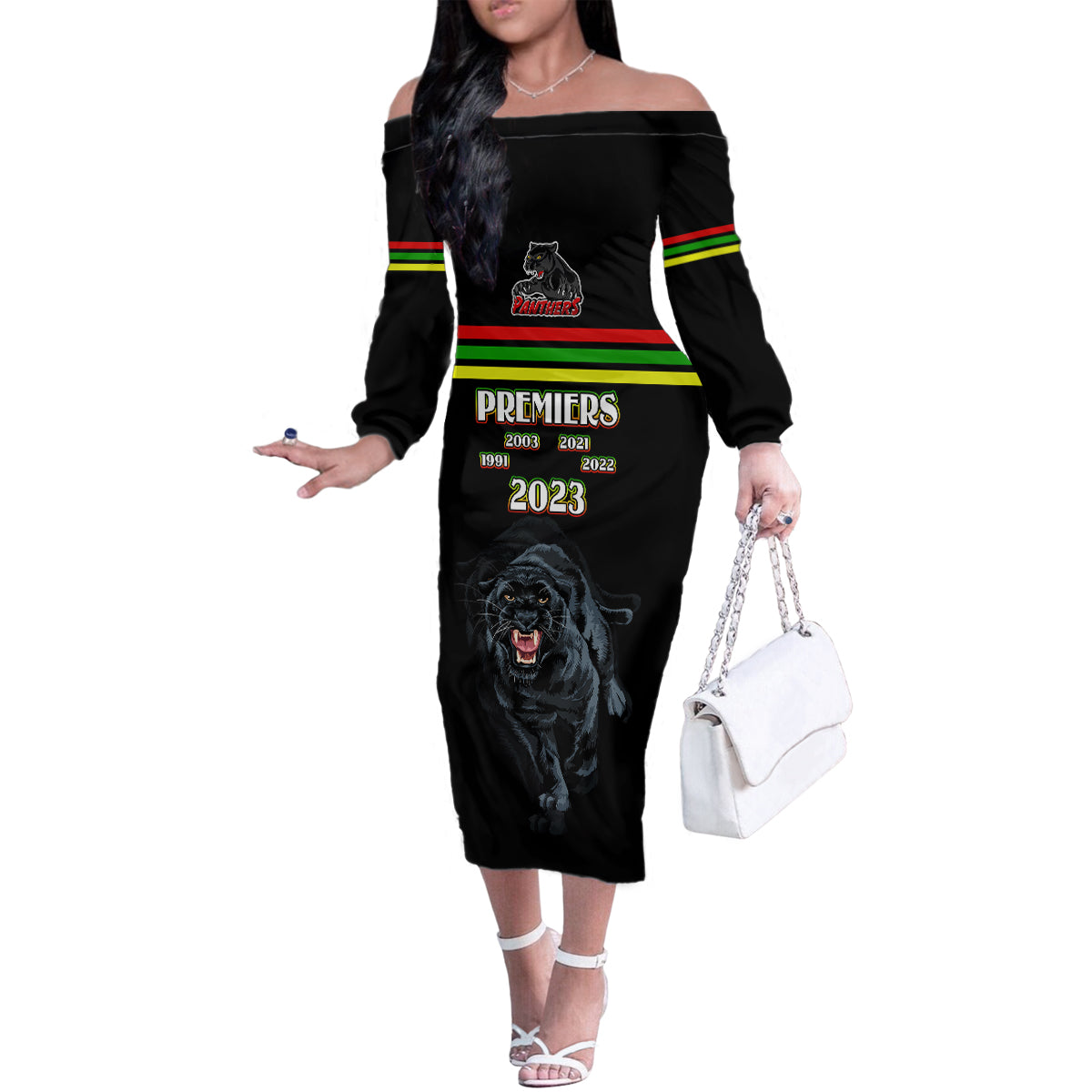 panther-premierships-family-matching-off-shoulder-long-sleeve-dress-and-hawaiian-shirt-go-champions-2023-black-simple-style
