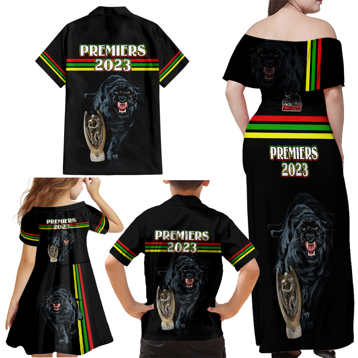 panther-premierships-family-matching-off-shoulder-maxi-dress-and-hawaiian-shirt-go-champions-2023-black-simple-style
