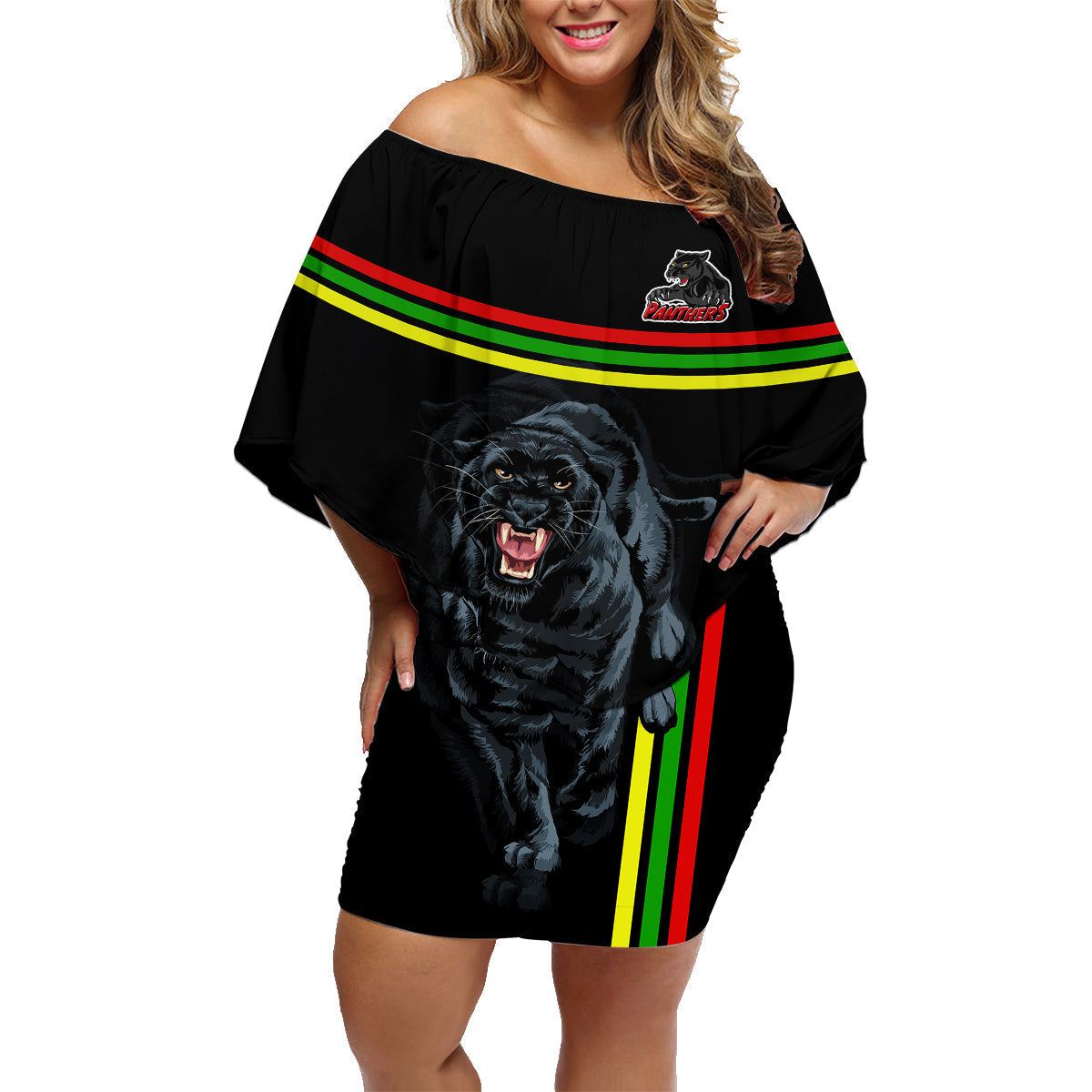 panther-premierships-family-matching-off-shoulder-short-dress-and-hawaiian-shirt-go-champions-2023-black-simple-style