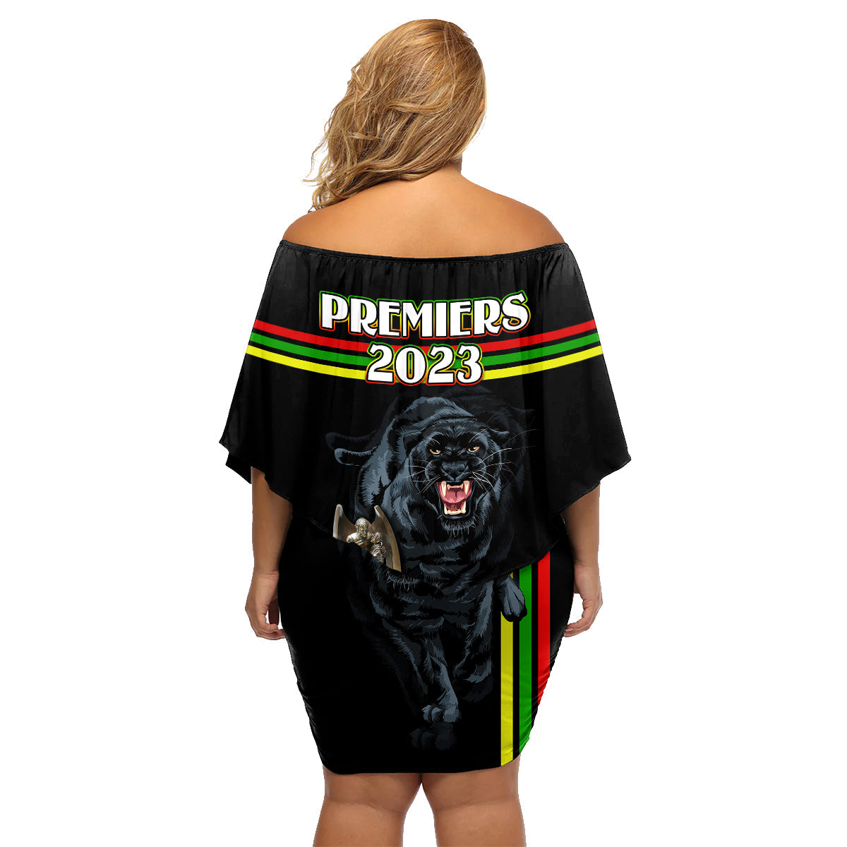 panther-premierships-family-matching-off-shoulder-short-dress-and-hawaiian-shirt-go-champions-2023-black-simple-style