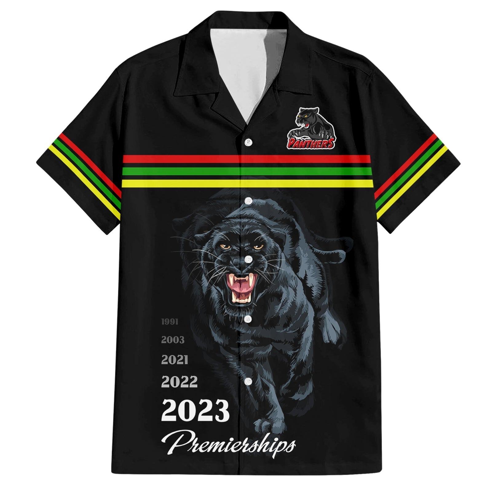 panther-premierships-family-matching-short-sleeve-bodycon-dress-and-hawaiian-shirt-go-champions-2023-black-simple-style