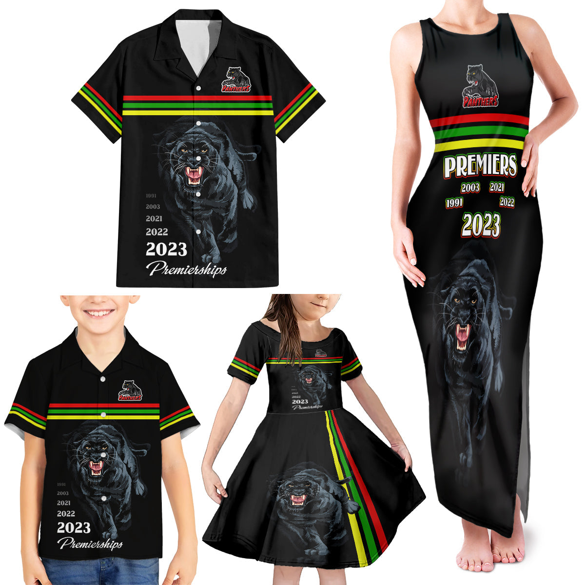 panther-premierships-family-matching-tank-maxi-dress-and-hawaiian-shirt-go-champions-2023-black-simple-style