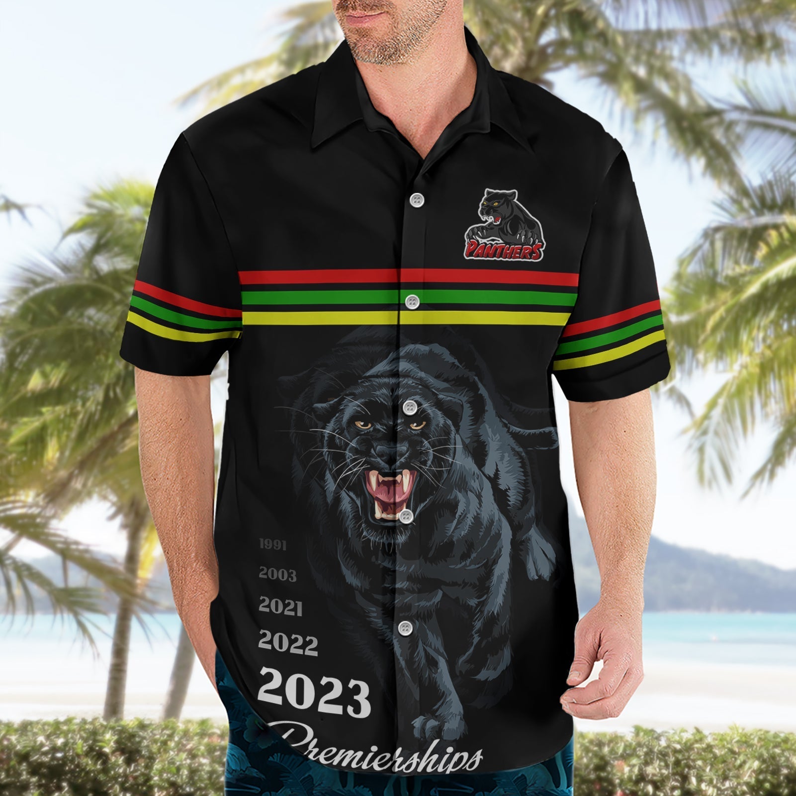 Panther Premierships Hawaiian Shirt Go Champions 2023 Black Simple Style - Vibe Hoodie Shop