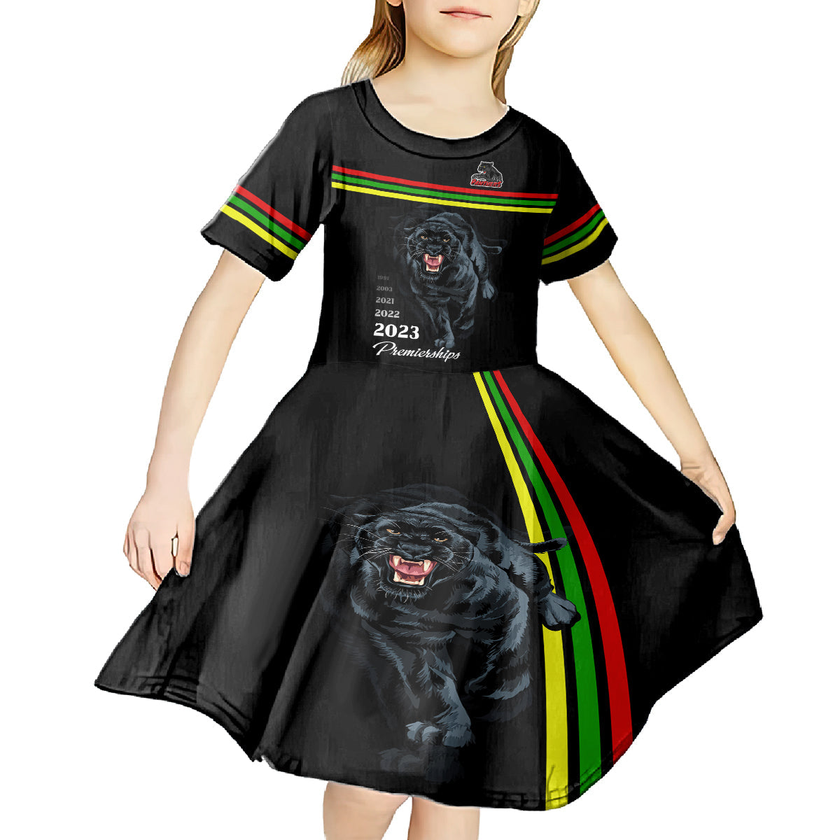 Panther Premierships Kid Short Sleeve Dress Go Champions 2023 Black Simple Style - Vibe Hoodie Shop