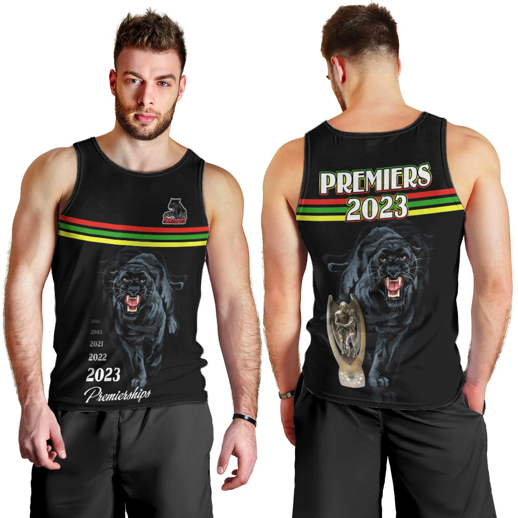 Panther Premierships Men Tank Top Go Champions 2023 Black Simple Style - Vibe Hoodie Shop