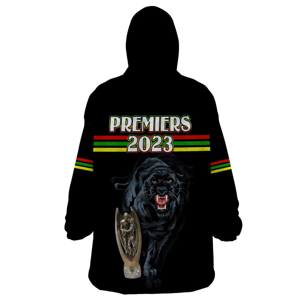 Panther Premierships Wearable Blanket Hoodie Go Champions 2023 Black Simple Style - Vibe Hoodie Shop