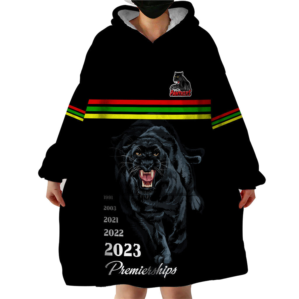 Panther Premierships Wearable Blanket Hoodie Go Champions 2023 Black Simple Style - Vibe Hoodie Shop