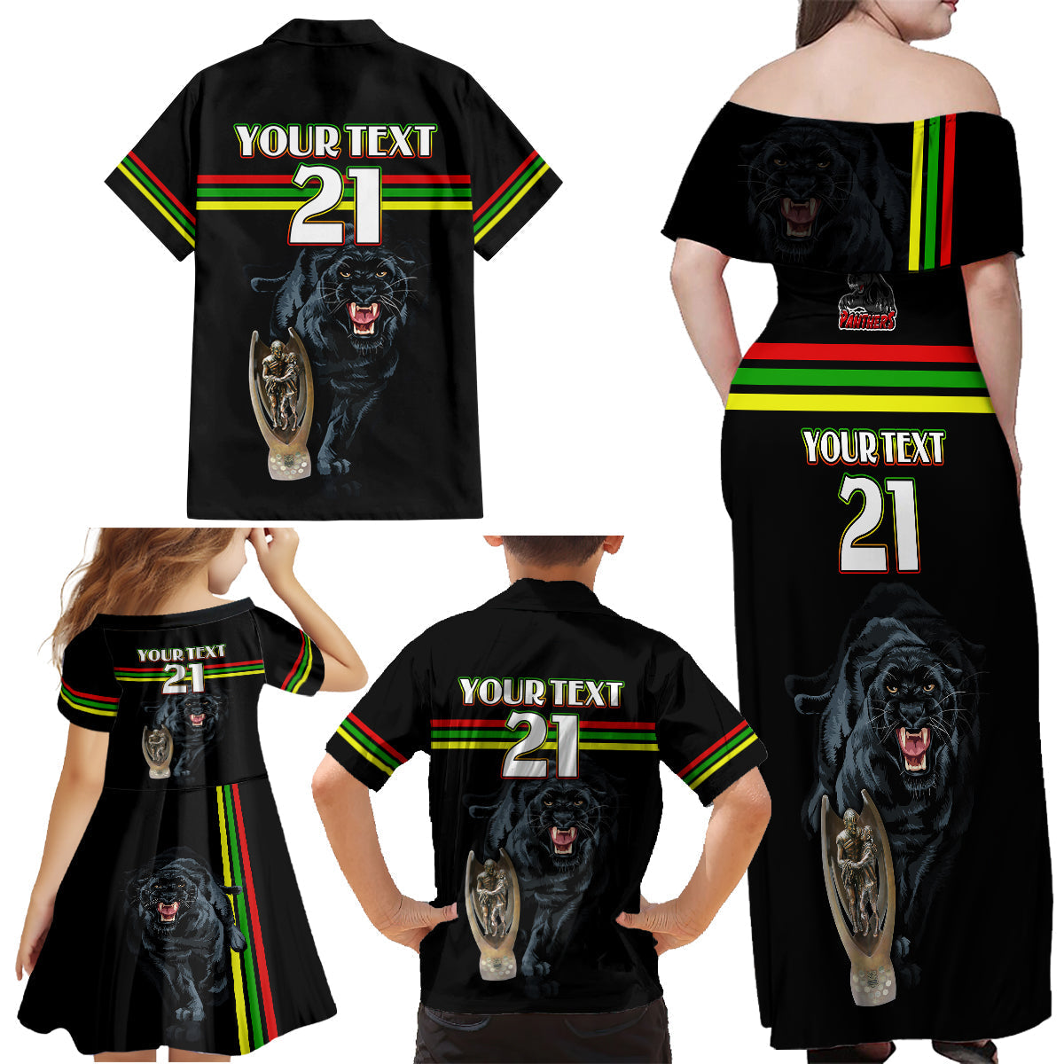 custom-panther-premierships-family-matching-off-shoulder-maxi-dress-and-hawaiian-shirt-go-champions-2023-black-simple-style