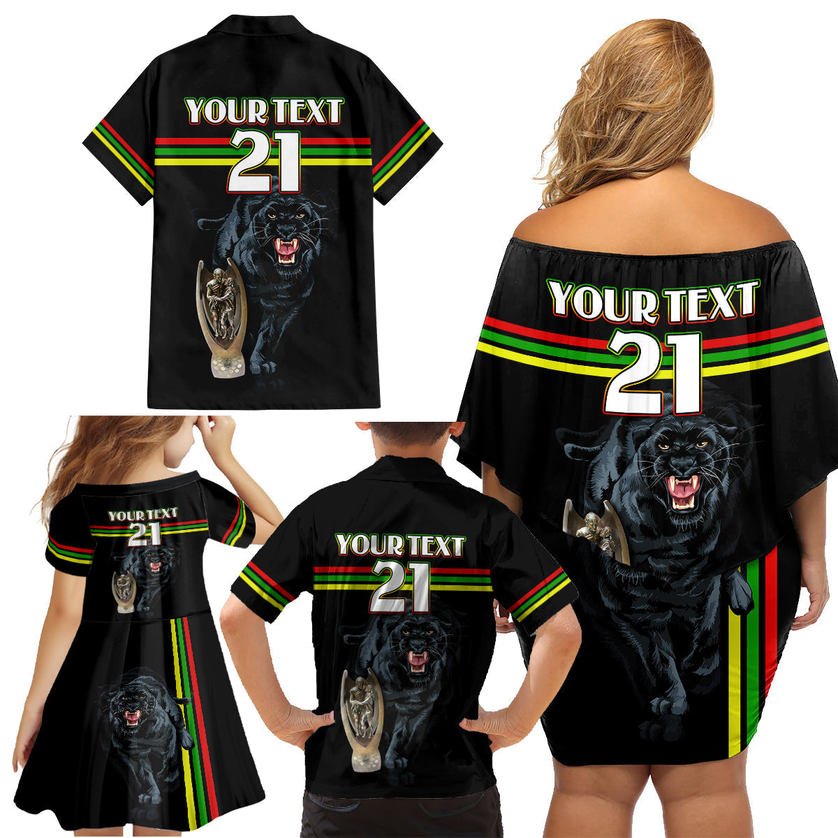 custom-panther-premierships-family-matching-off-shoulder-short-dress-and-hawaiian-shirt-go-champions-2023-black-simple-style