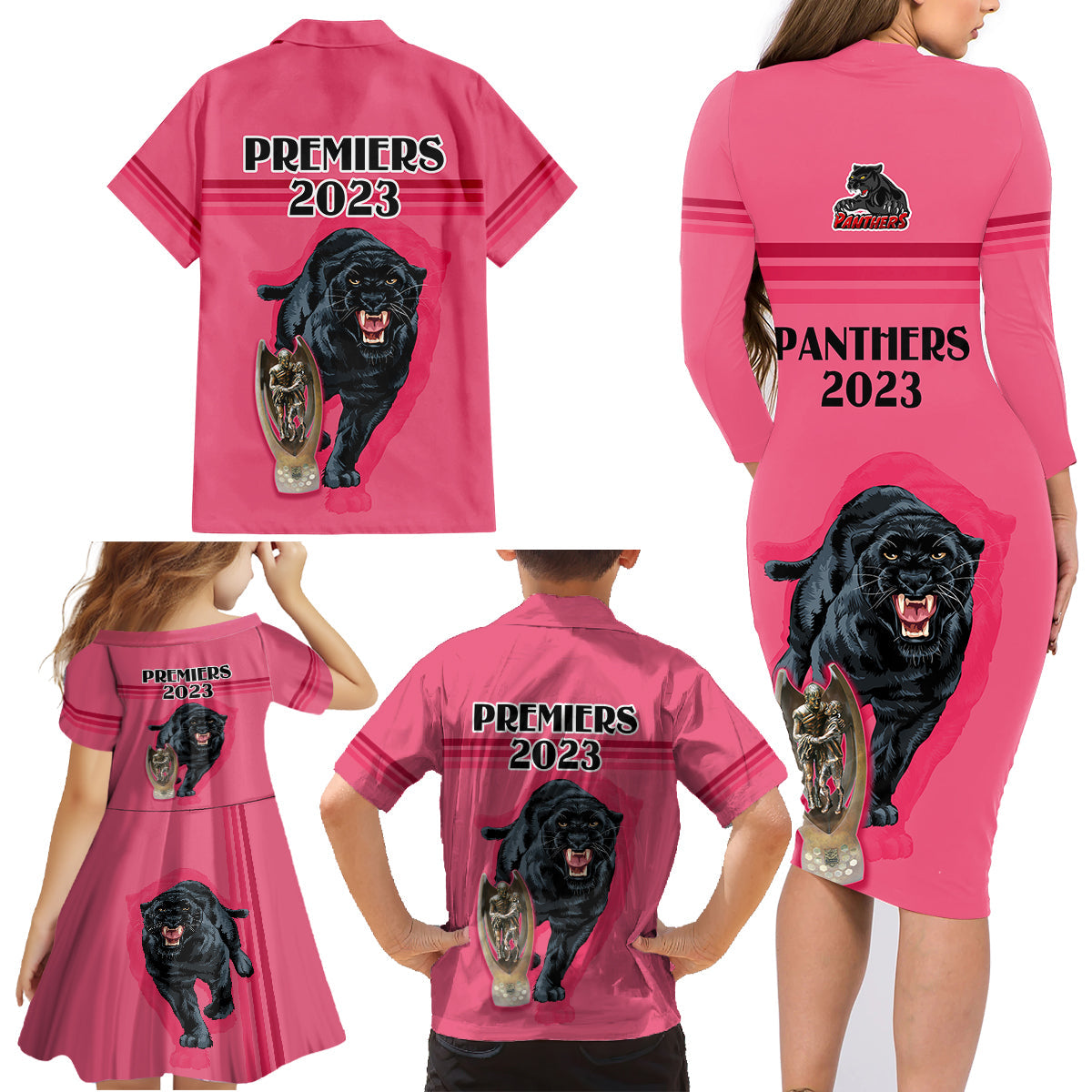panther-premierships-family-matching-long-sleeve-bodycon-dress-and-hawaiian-shirt-go-champions-2023-pink-simple-style