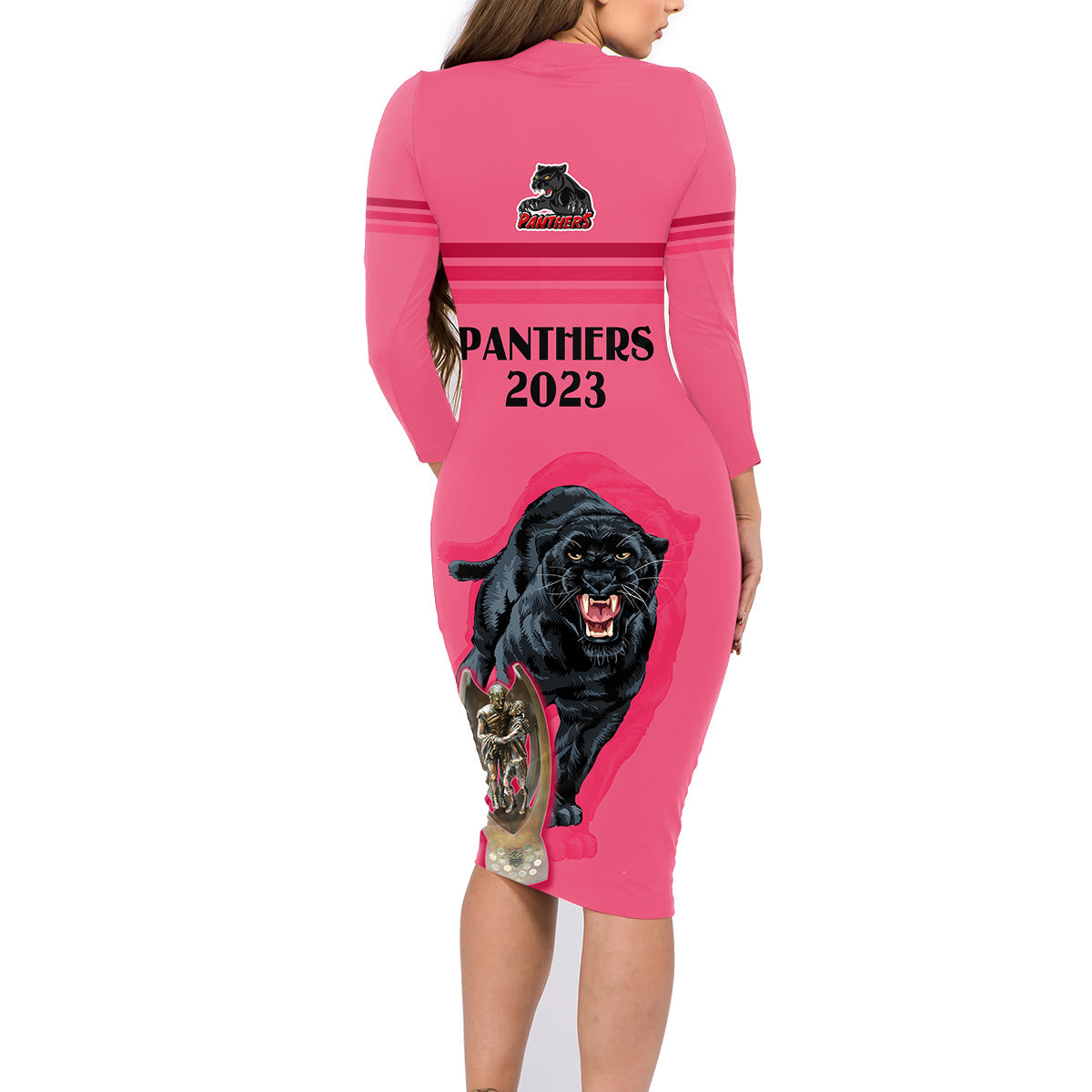 panther-premierships-family-matching-long-sleeve-bodycon-dress-and-hawaiian-shirt-go-champions-2023-pink-simple-style