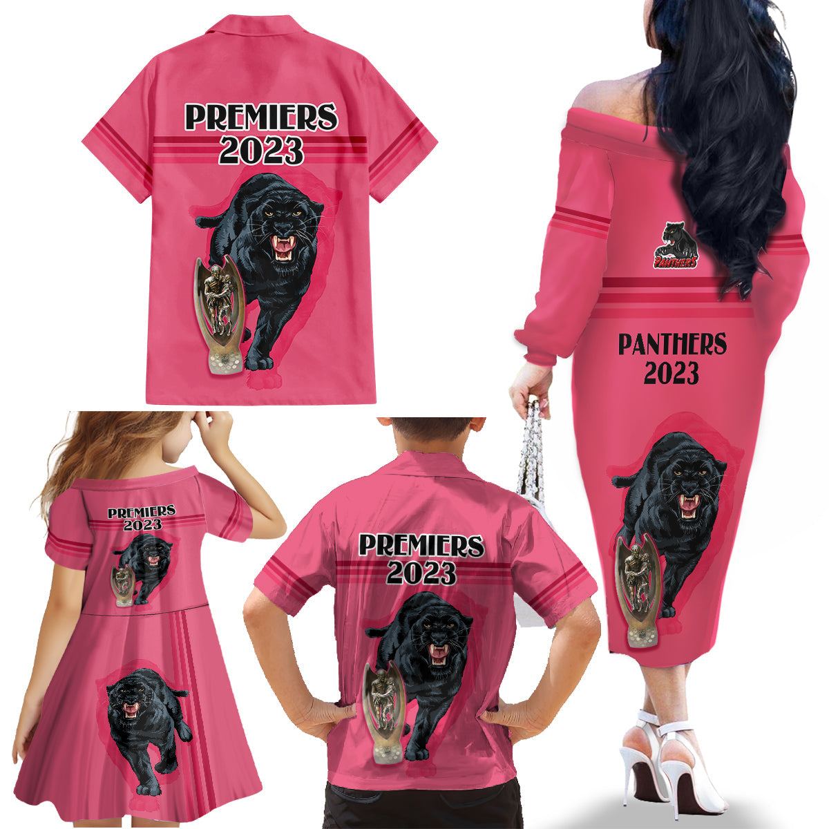 panther-premierships-family-matching-off-shoulder-long-sleeve-dress-and-hawaiian-shirt-go-champions-2023-pink-simple-style
