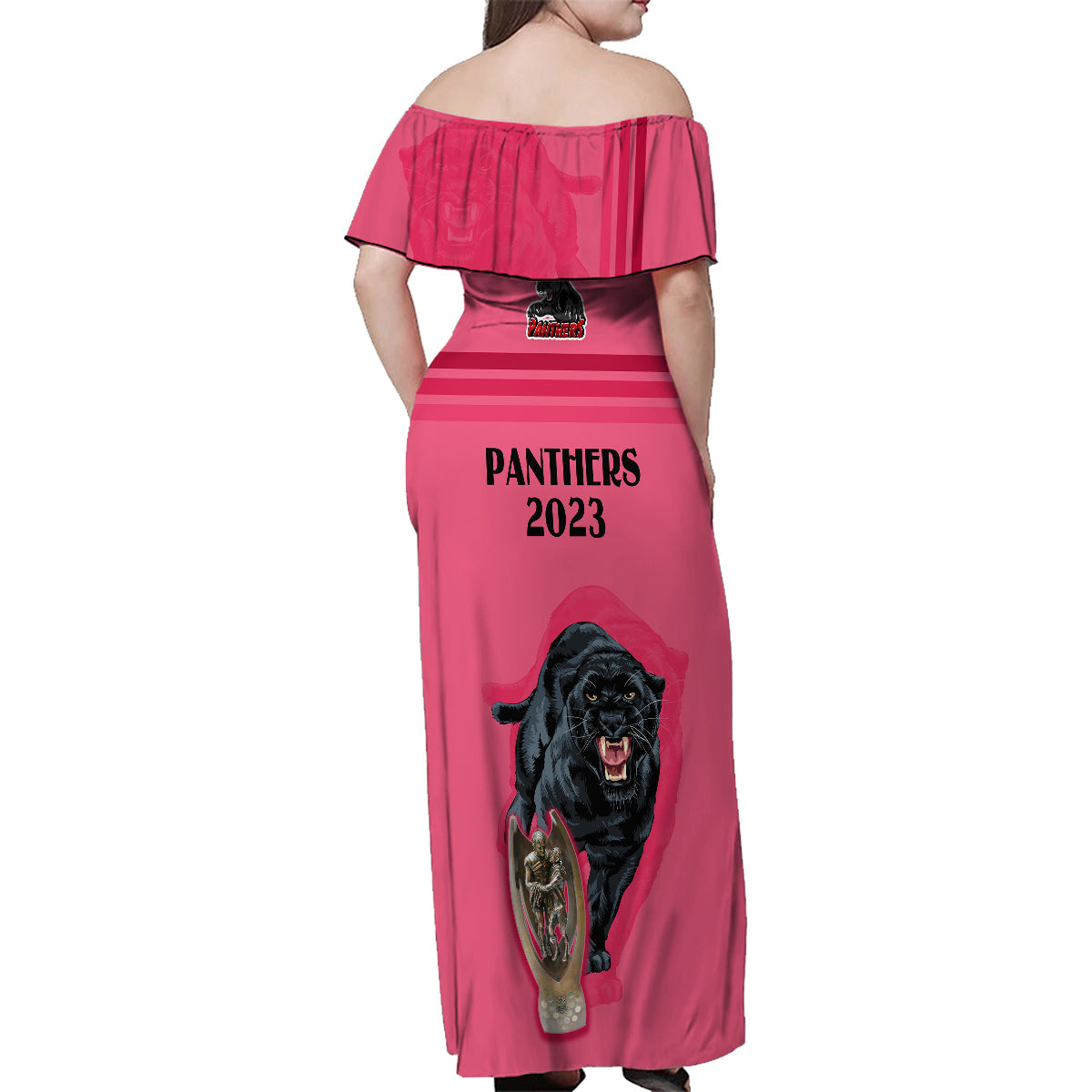 panther-premierships-family-matching-off-shoulder-maxi-dress-and-hawaiian-shirt-go-champions-2023-pink-simple-style
