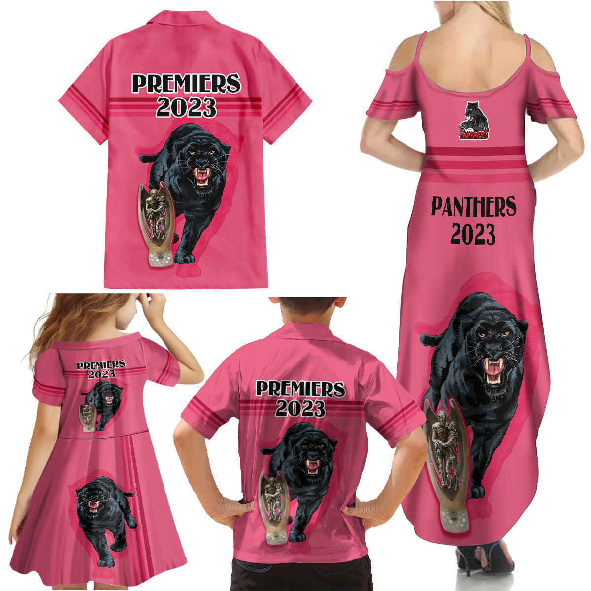 panther-premierships-family-matching-summer-maxi-dress-and-hawaiian-shirt-go-champions-2023-pink-simple-style