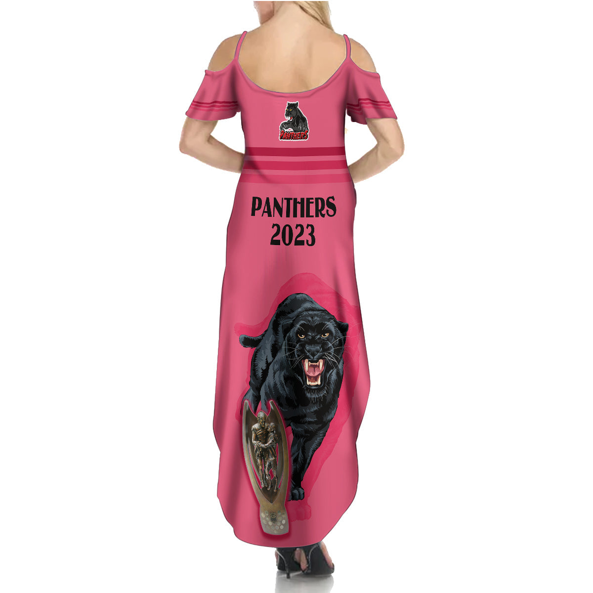 panther-premierships-family-matching-summer-maxi-dress-and-hawaiian-shirt-go-champions-2023-pink-simple-style