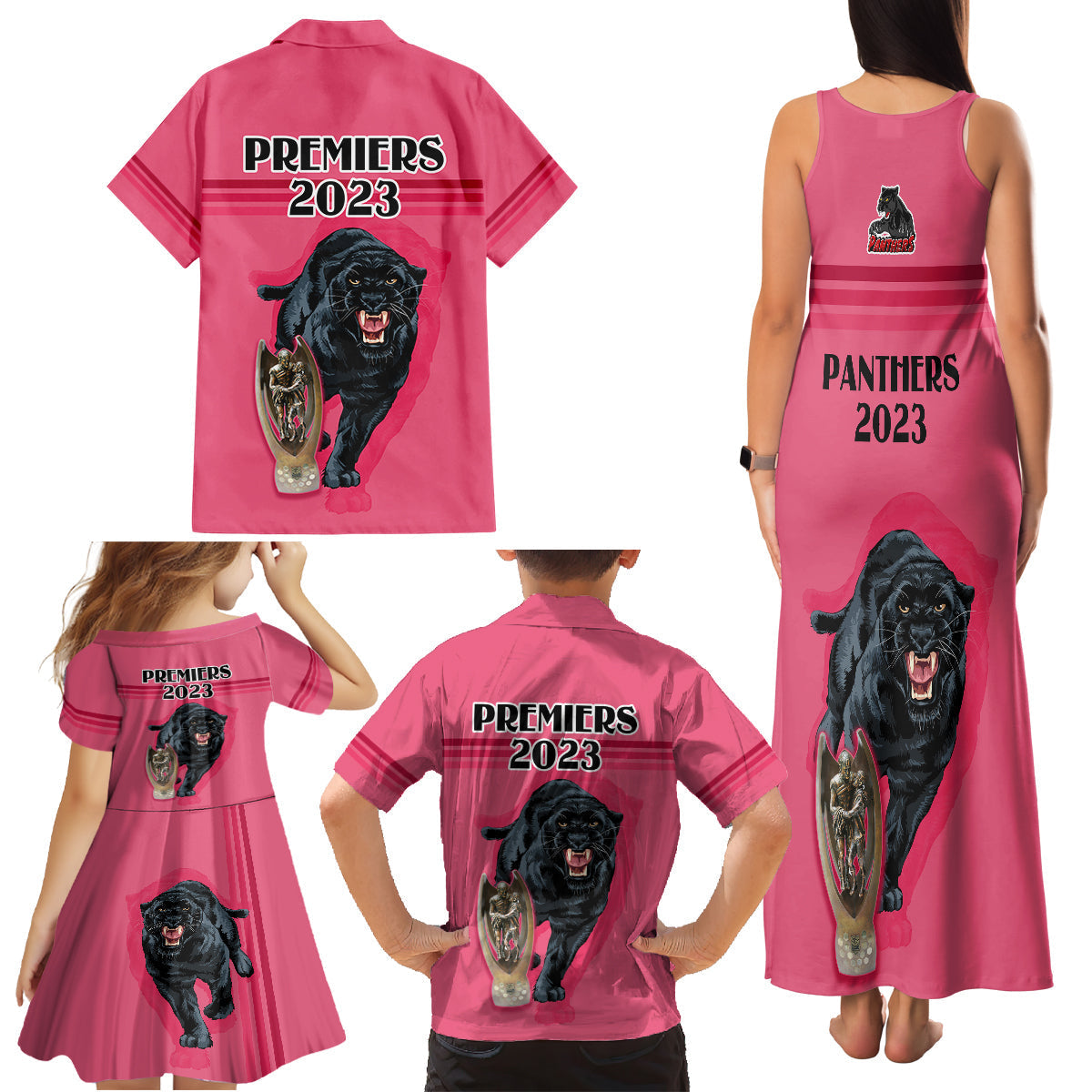 panther-premierships-family-matching-tank-maxi-dress-and-hawaiian-shirt-go-champions-2023-pink-simple-style