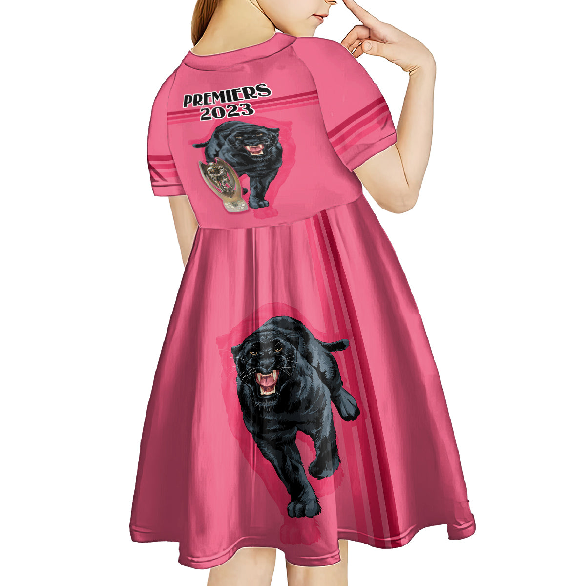 Panther Premierships Kid Short Sleeve Dress Go Champions 2023 Pink Simple Style - Vibe Hoodie Shop