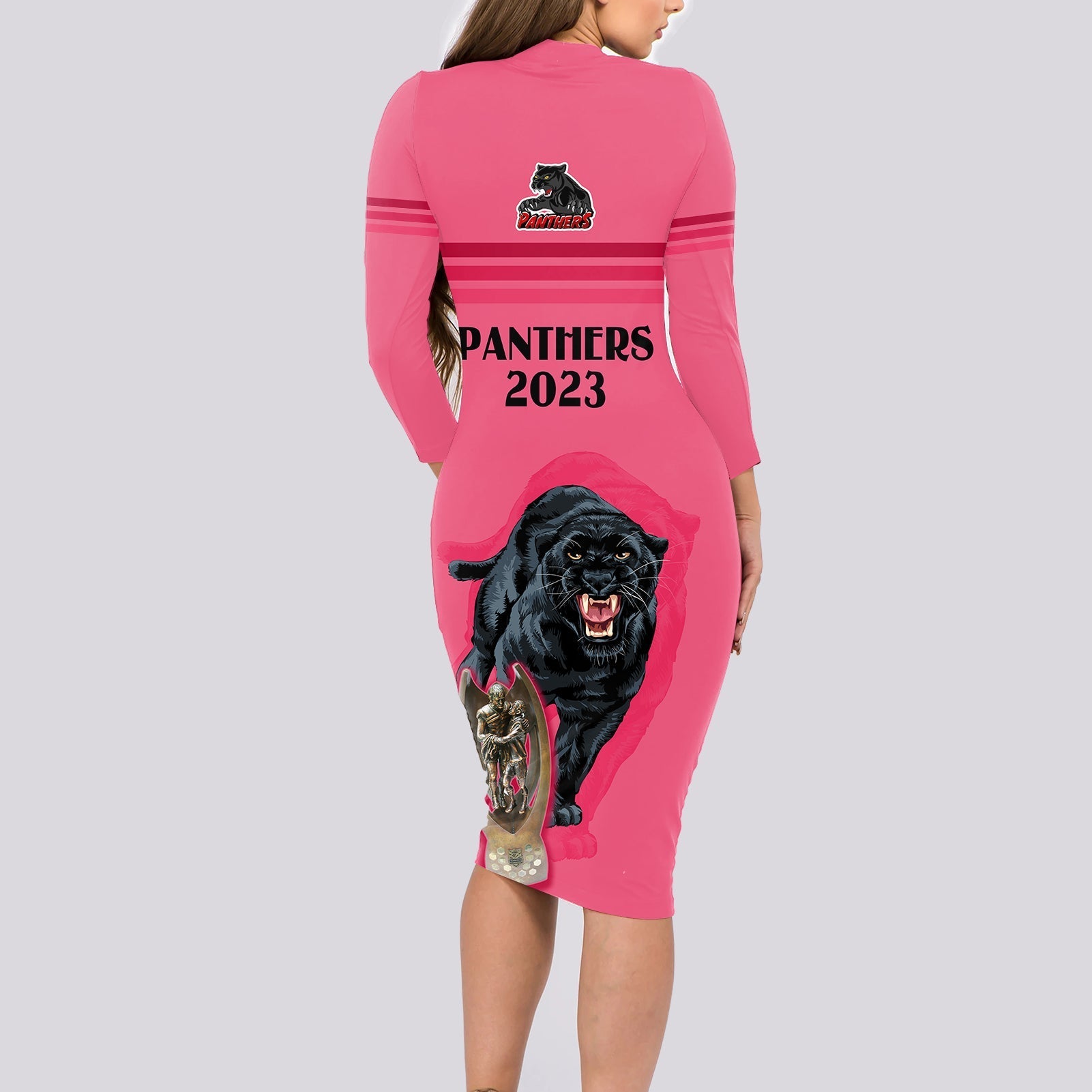 panther-premierships-long-sleeve-bodycon-dress-go-champions-2023-pink-simple-style