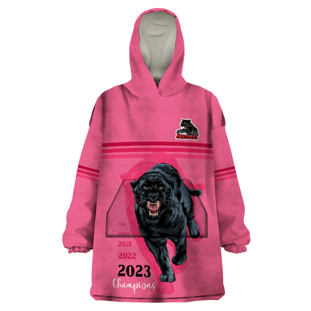 Panther Premierships Wearable Blanket Hoodie Go Champions 2023 Pink Simple Style - Vibe Hoodie Shop