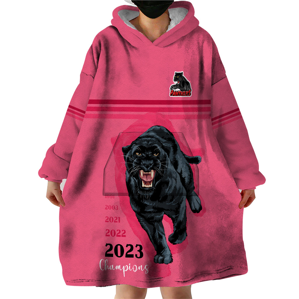 Panther Premierships Wearable Blanket Hoodie Go Champions 2023 Pink Simple Style - Vibe Hoodie Shop