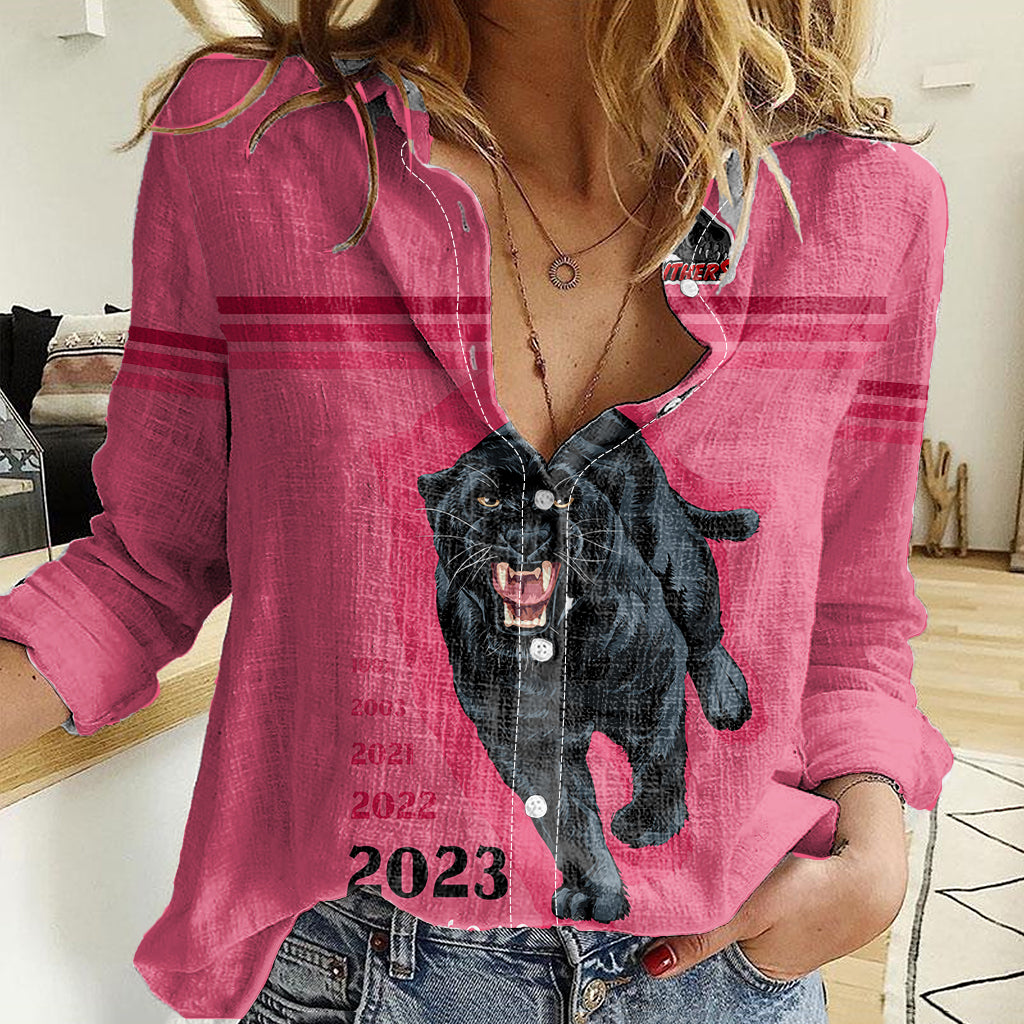 Panther Premierships Women Casual Shirt Go Champions 2023 Pink Simple Style - Vibe Hoodie Shop