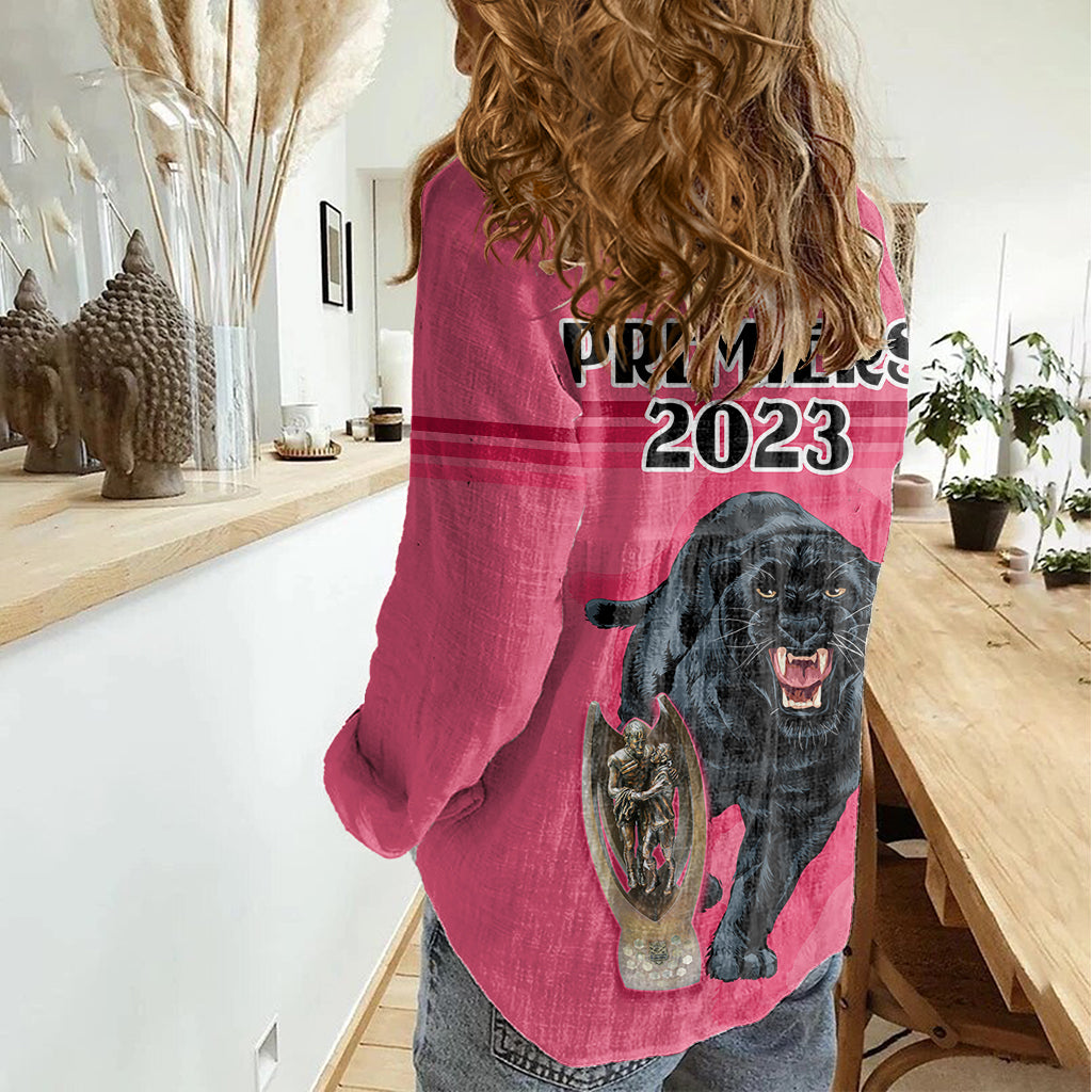 Panther Premierships Women Casual Shirt Go Champions 2023 Pink Simple Style - Vibe Hoodie Shop