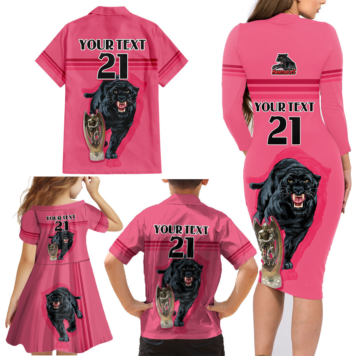 custom-panther-premierships-family-matching-long-sleeve-bodycon-dress-and-hawaiian-shirt-go-champions-2023-pink-simple-style