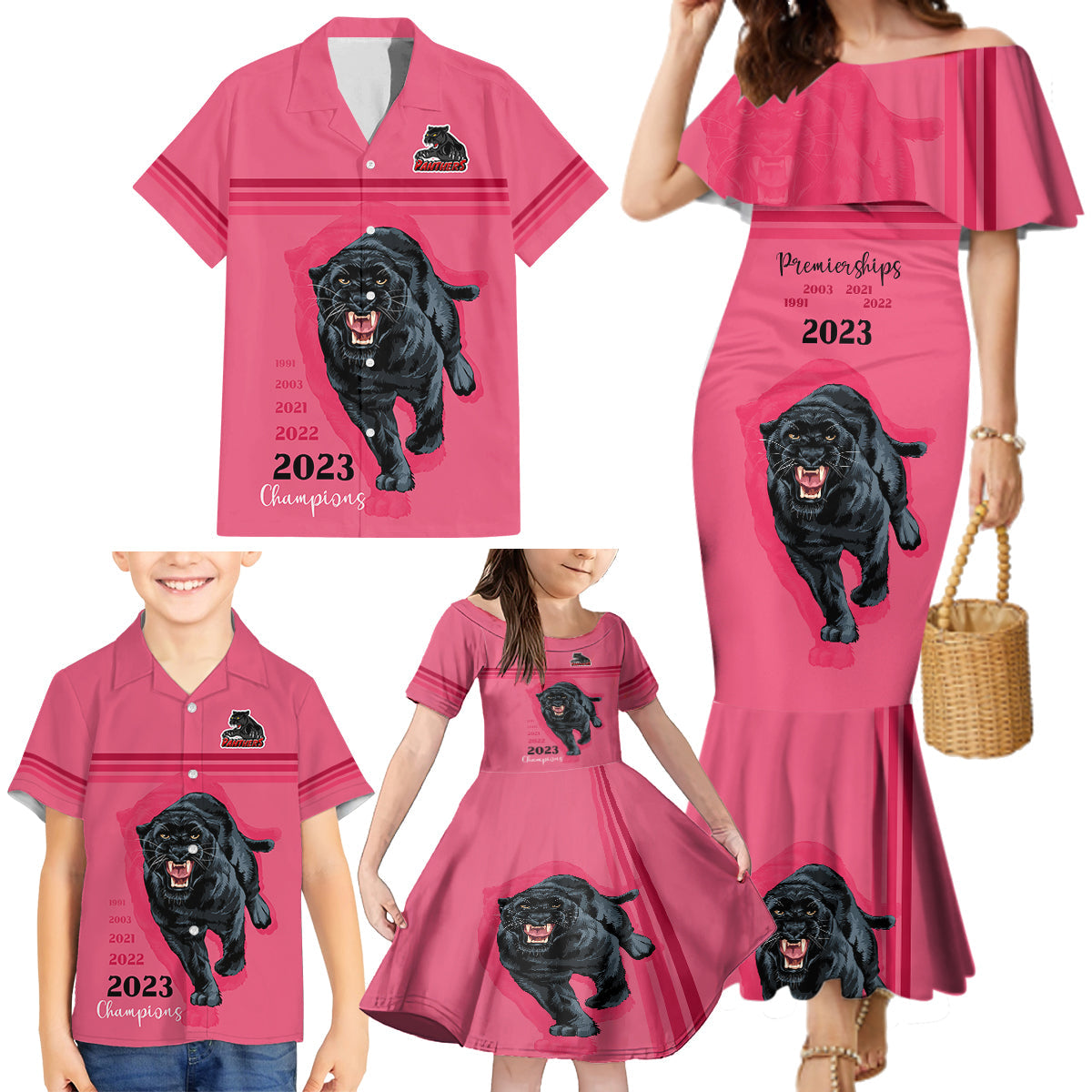 custom-panther-premierships-family-matching-mermaid-dress-and-hawaiian-shirt-go-champions-2023-pink-simple-style