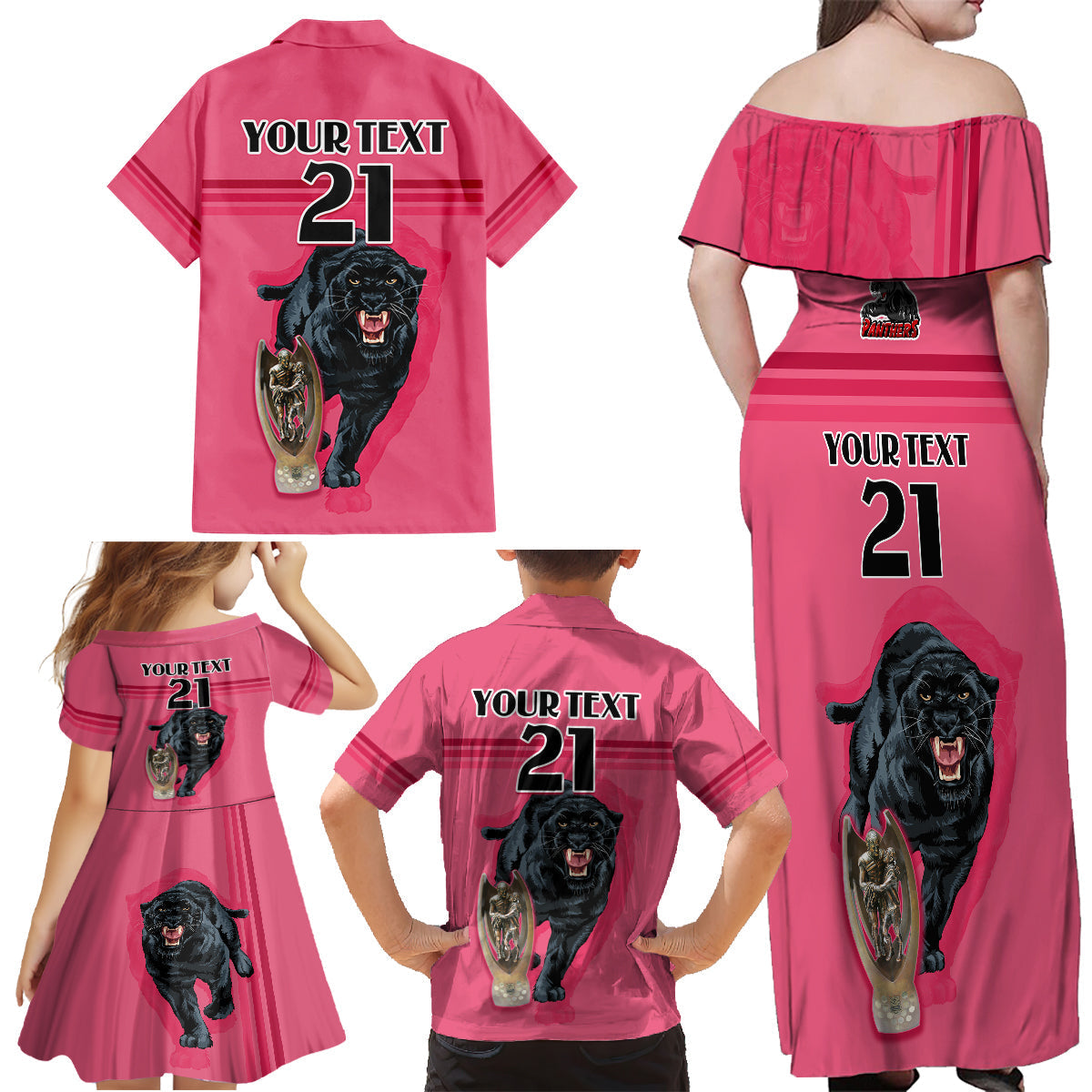 custom-panther-premierships-family-matching-off-shoulder-maxi-dress-and-hawaiian-shirt-go-champions-2023-pink-simple-style