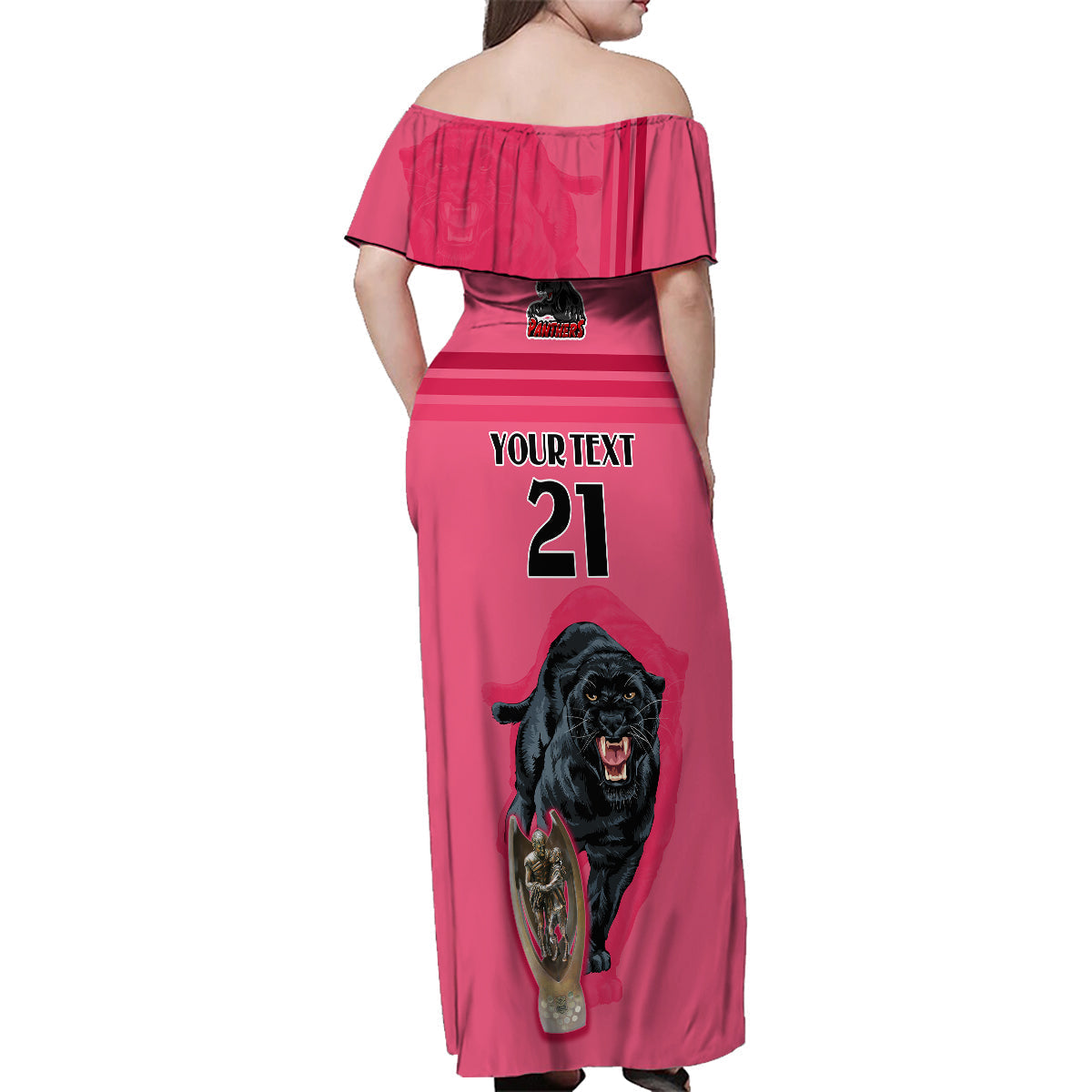 custom-panther-premierships-family-matching-off-shoulder-maxi-dress-and-hawaiian-shirt-go-champions-2023-pink-simple-style