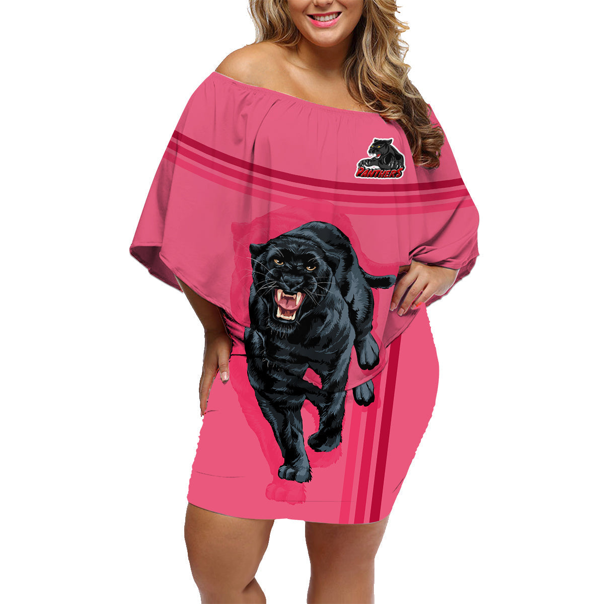 custom-panther-premierships-family-matching-off-shoulder-short-dress-and-hawaiian-shirt-go-champions-2023-pink-simple-style