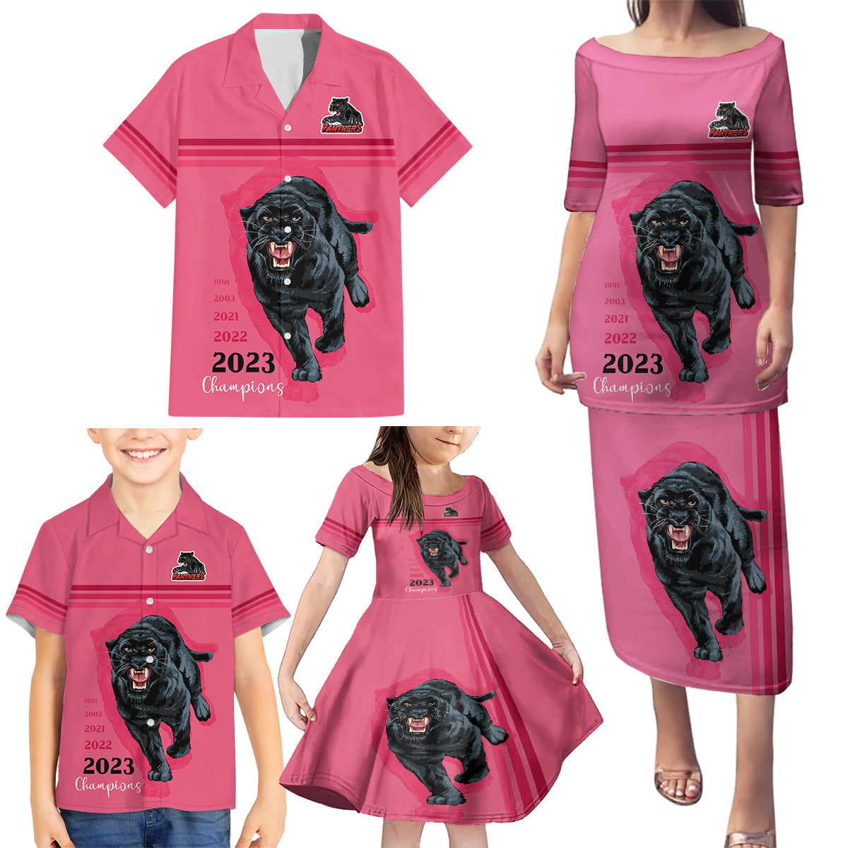 custom-panther-premierships-family-matching-puletasi-dress-and-hawaiian-shirt-go-champions-2023-pink-simple-style