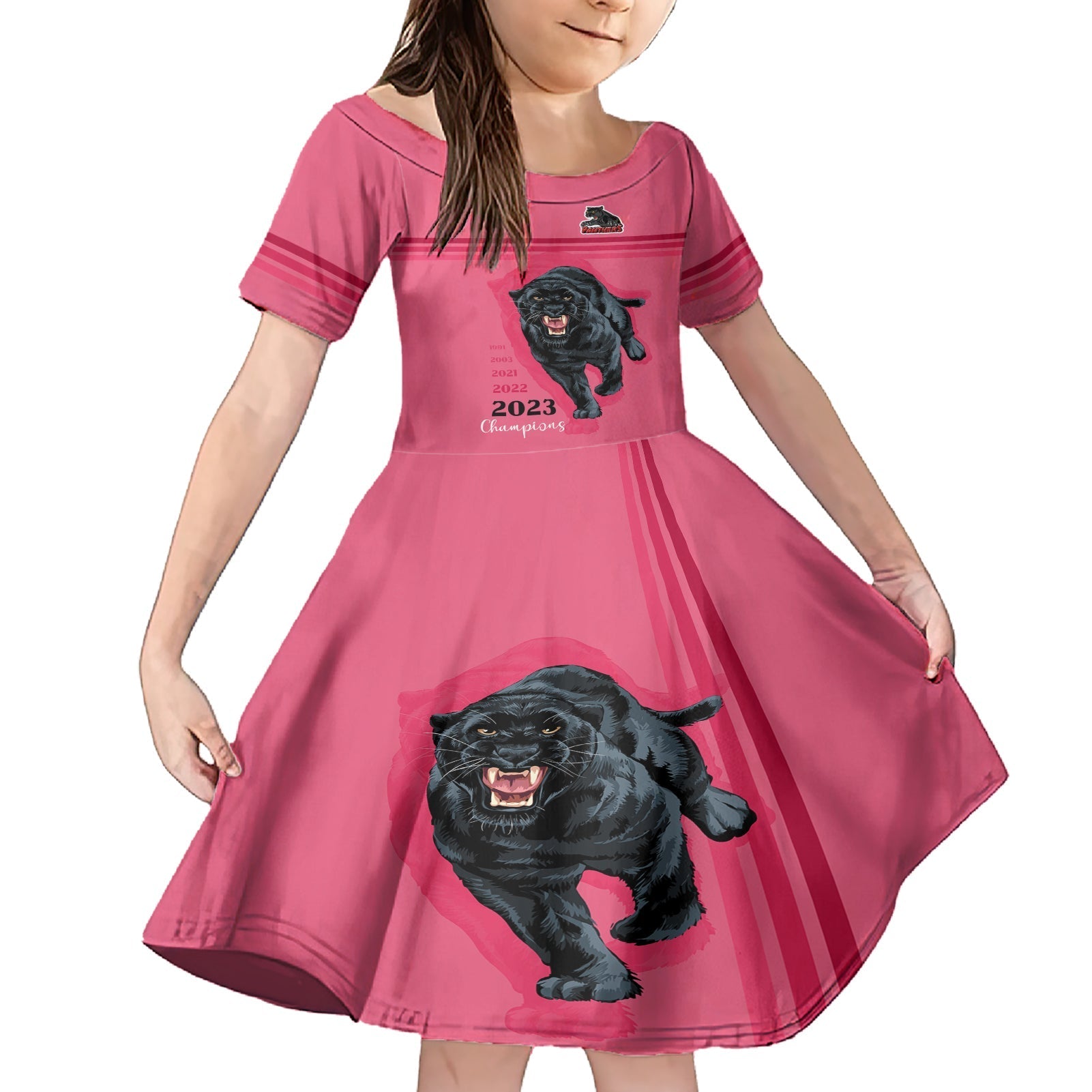 custom-panther-premierships-family-matching-short-sleeve-bodycon-dress-and-hawaiian-shirt-go-champions-2023-pink-simple-style