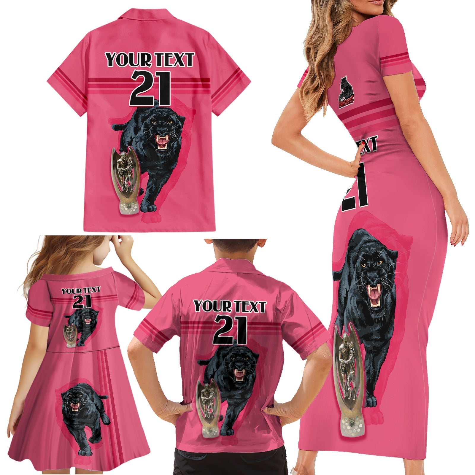 custom-panther-premierships-family-matching-short-sleeve-bodycon-dress-and-hawaiian-shirt-go-champions-2023-pink-simple-style