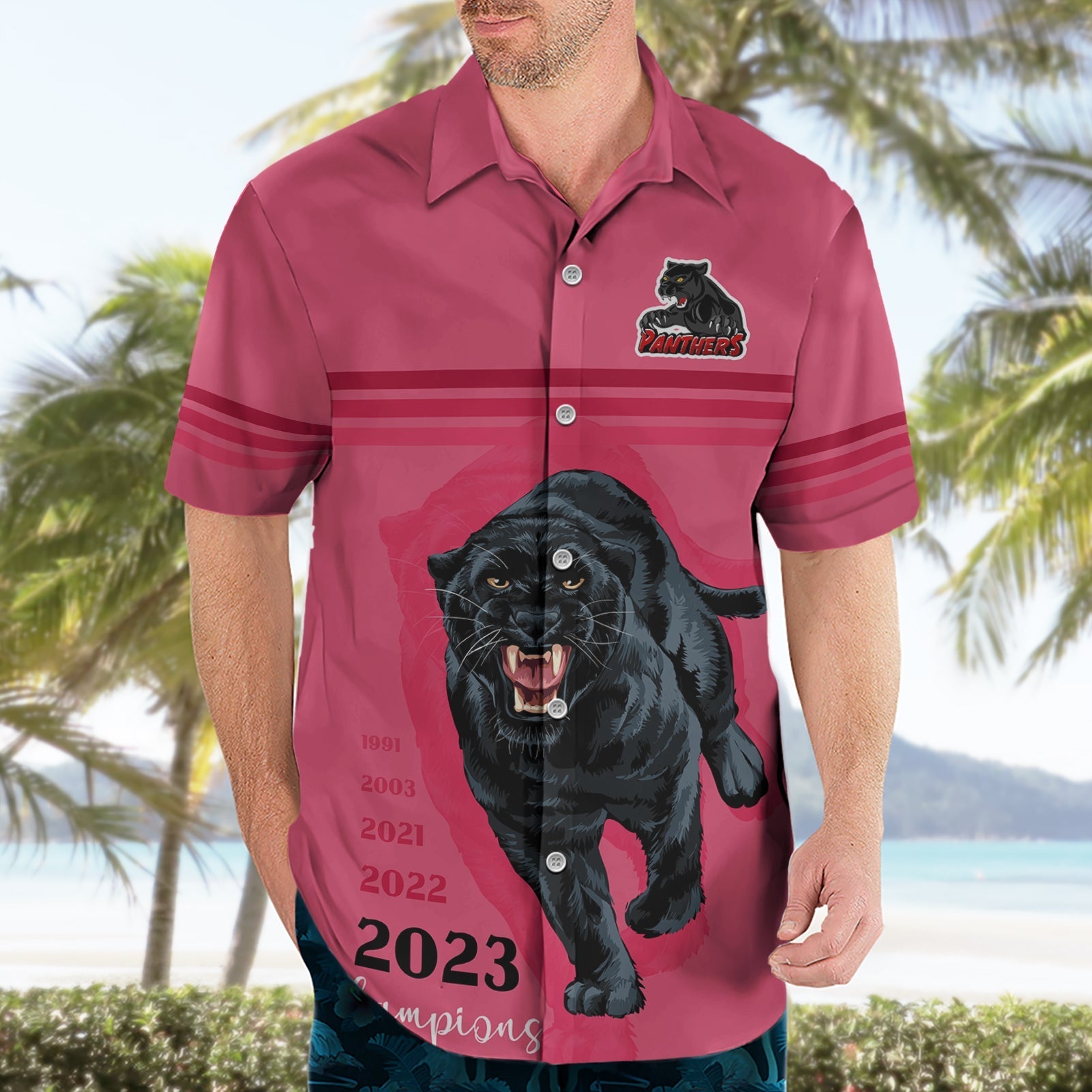 Custom Panther Premierships Hawaiian Shirt Go Champions 2023 Pink Simple Style - Vibe Hoodie Shop