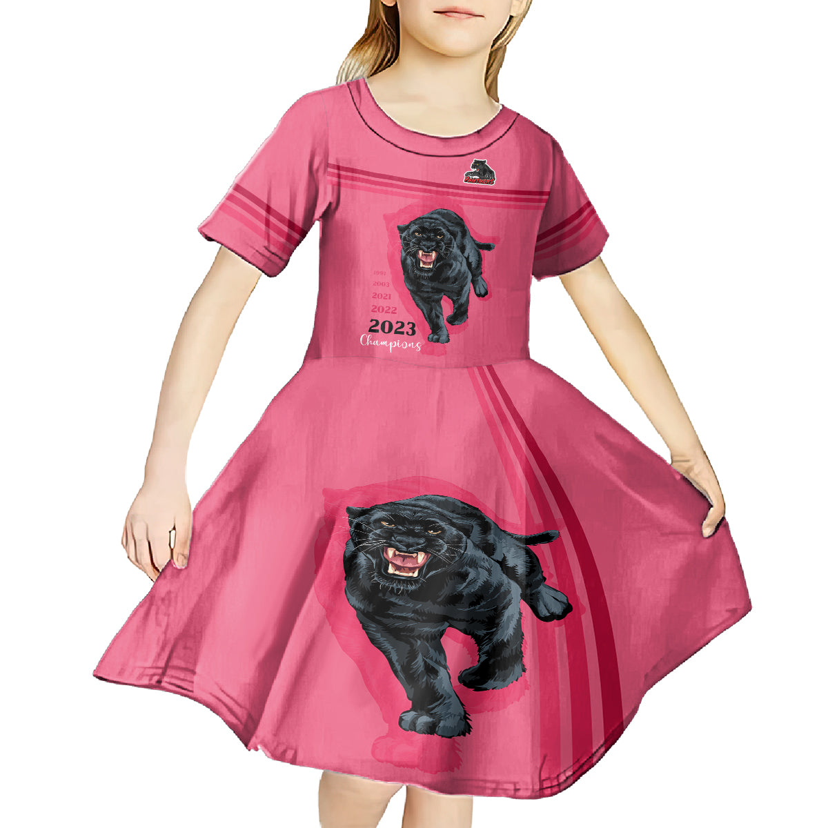 Custom Panther Premierships Kid Short Sleeve Dress Go Champions 2023 Pink Simple Style - Vibe Hoodie Shop